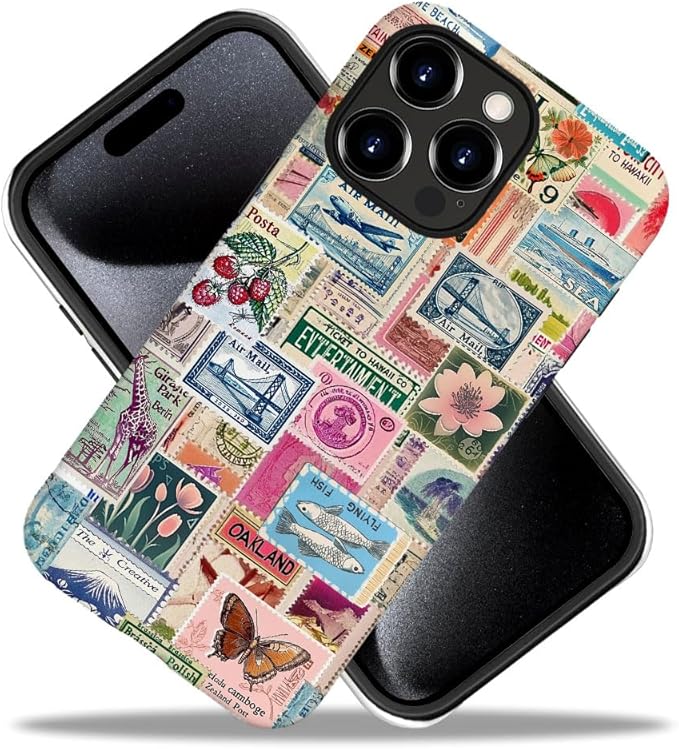 DAIZAG Case Compatible with iPhone 12 Pro,Fit Shockproof Cover for Women Girls,Retro Stamp Collage