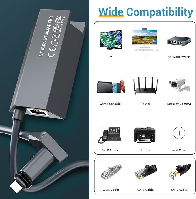Starlink Ethernet Adapter for V2 Rectangular Dish, Starlink Ethernet Adapter Gen 2 for RJ45 Gigabit Wired External Network -Stable Network Connection for Star Link Actuated Gen 2-Up to 1 Gbps