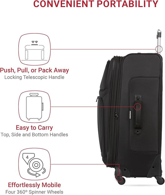 SwissGear Sion Softside Expandable Luggage, Black, Checked-Large 29-Inch