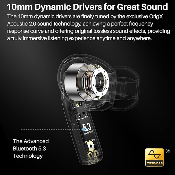 TOZO T20 Wireless Earbuds Bluetooth Headphones 48.5 Hrs Playtime with LED Digital Display, IPX8 Waterproof, Dual Mic Call Noise Cancelling 10mm Broad Range Speakers, 2025 Version