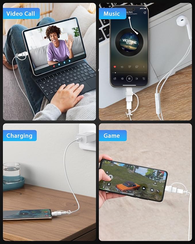 60W USB C to Lightning Headphone Audio Adapter for iPhone 17 Air 16 16e 15 Pro Max Plus, iPad Pro/Air - PD Fast Charging Data Lightning to USB C Adapter for Earphones, Not for OTG/Lavalier Microphone