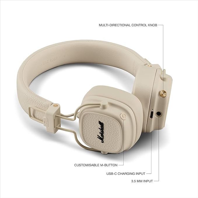Marshall Major V On-Ear Wireless Bluetooth Headphone - Cream