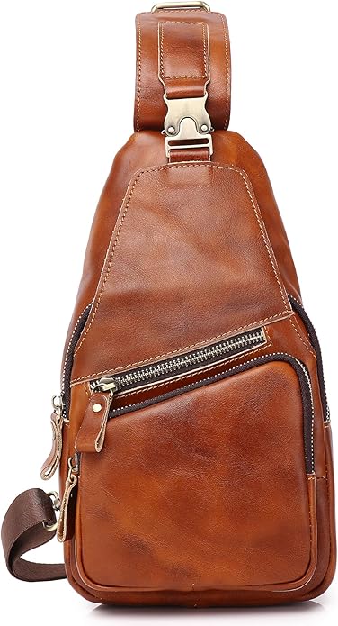 Genuine Leather Sling Bag for Men Women Backpack Chest Shoulder Satchel Crossbody Bags Casual Outdoor Daypack