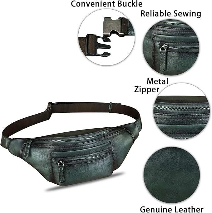 Genuine Leather Fanny Pack for Men and Women Vintage Handmade Leather Waist Bag Sling Bag Sling Backpack Purse Hip Crossbody Bag (Darkgrey)