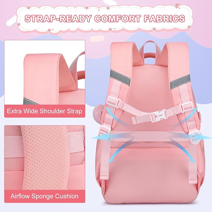 MOMUVO School Backpack Set for Girls,3pcs Bookbag with Lunch Box Pencil Case Kids School Bag Set