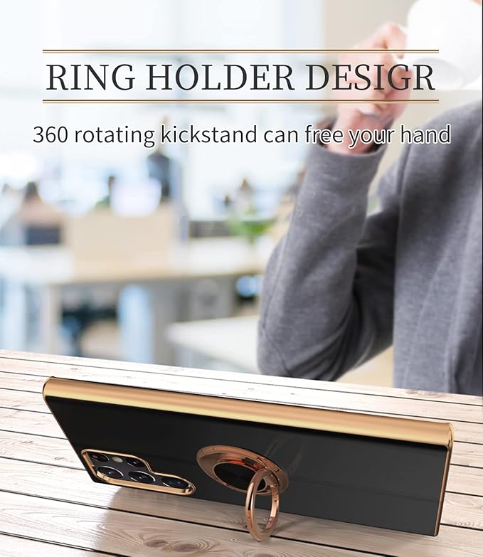 Tnarru Compatible for Samsung Galaxy S22 Ultra Case with Ring Holder Kickstand [with Magnetic] Soft TPU Shockproof Electroplated Protective Phone Case for Galaxy S22 Ultra 5G Black