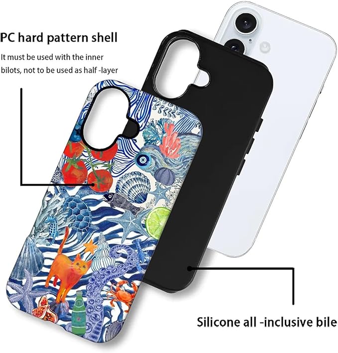 Case for iPhone 16 Plus,Leopard Cherry Shell Aesthetics for Woman Men Full Body Protective Cover Shockproof 2 in 1 Silicone + Hard PC Case for iPhone 16 Plus