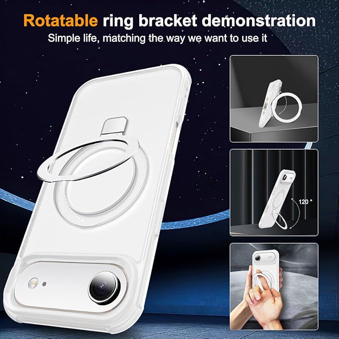 Compatible with iPhone 17 Air Case with Invisible Magnetic O-Ring Stand Military-Grade Phone Case for iPhone 17 Air 6.5" [Compatible with Mag-Safe][Great Grip Feeling],Translucent