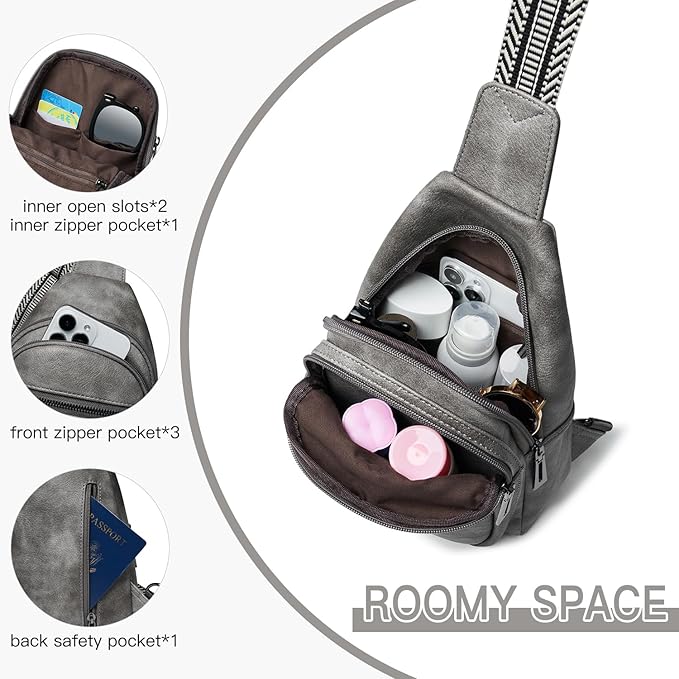 7L Sling Bag for Women Men Vegan Leather Crossbody Bags Fanny Pack Purse Backpack Over Shoulder Bag Travel Anti Theft