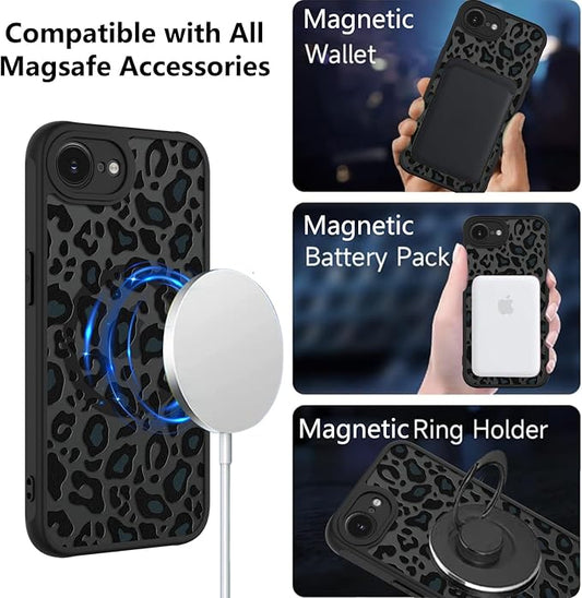KANGHAR Case for iPhone 16e Phone Case [Compatible with Magsafe] Leopard Printed Pattern Cute Cheetah Protective Magnetic Case for Girls Women Men 6.1"