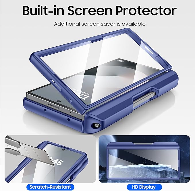 for Samsung Galaxy Z Fold 6 Case with Card Holder RFID Blocking & S Pen Holder& Slide Camera Cover& Hinge Protection& Full-Body Rugged Shockproof Wallet Case for Galaxy Z fold 6,Sapphire Blue