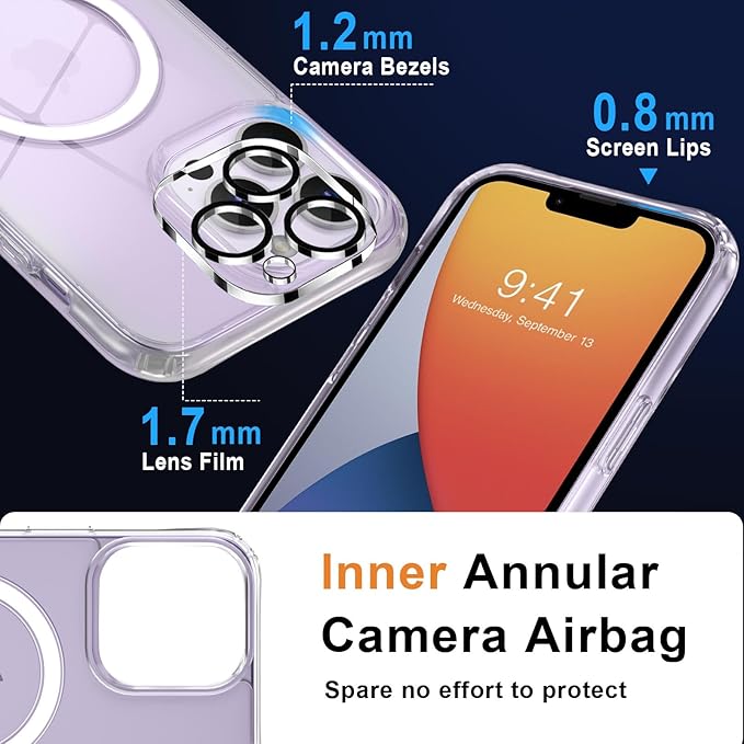 MOCCA Strong Magnetic for iPhone 13 Pro Max Case,[Compatible with Magsafe][Glass Screen Protector+Camera Lens Protector] Slim Thin Shockproof Cover Phone Case for iPhone 13 Pro Max 6.7", Clear