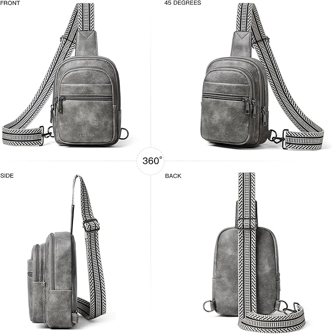 3L SMALL Sling Bag Fanny Packs For Women Men Mini Crossbody Chest Belt Travel Bag Purse Handbag Faux Leather Fashion Cute Dark Grey