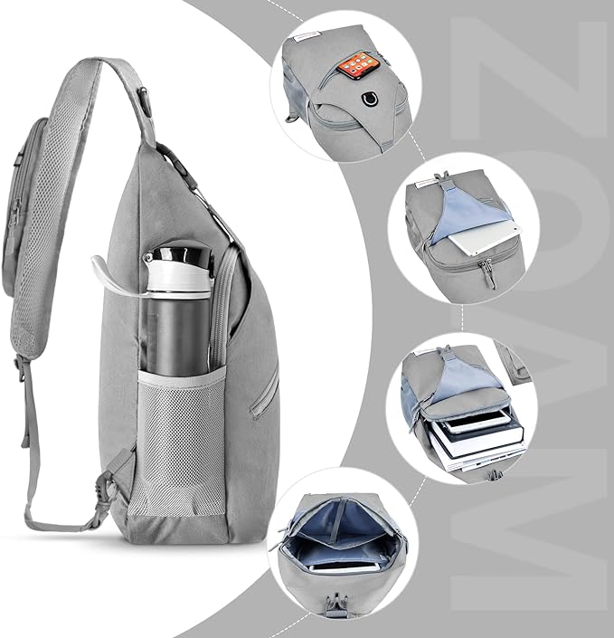 ZOMAKE Sling Bag,Small Crossbody Sling Backpack,Water Resistant Shoulder Daypack for Travel,Anti Thief Chest Bag for Hiking(Grey(New))
