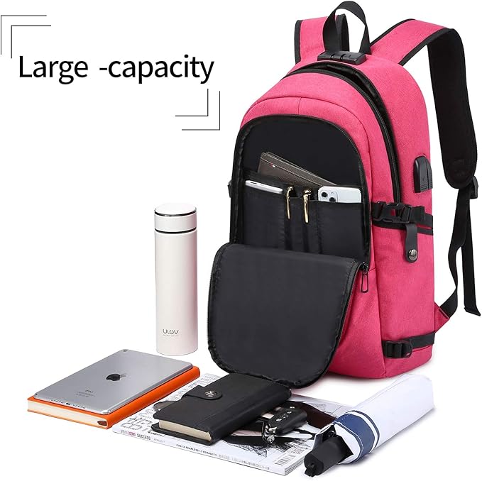 Business Laptop Backpack Anti-Theft Backpack with USB Charging Port and Lock Computer Backpacks for Women Men Fit 15.6 Inch Laptops, Casual Hiking Travel Daypack