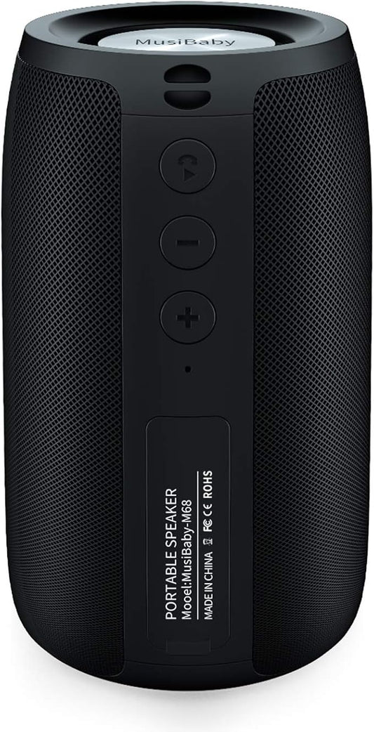 MusiBaby M68 Portable Bluetooth Speakers – Wireless, Waterproof, Dual Pairing, Deep Bass, Small & Loud with 24H+ Playtime – Outdoor Travel, Beach, Camping, Party, Gifts for Men Women (Black)
