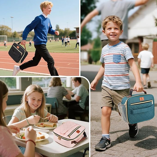 Genteen Lunch Box for Men Women Adults Kids - Insulated Small LunchBox Reusable, Zip Closure & Buckle Handle, Portable Cooler for Work, School, Travel (Black)