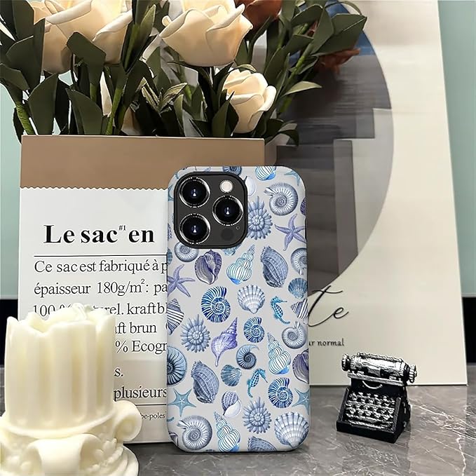 Case for iPhone 16 Pro Max,Summer Beachy Seashell for Woman Men Full Body Protective Cover Shockproof 2 in 1 Silicone + Hard PC Case for iPhone 16 Pro Max
