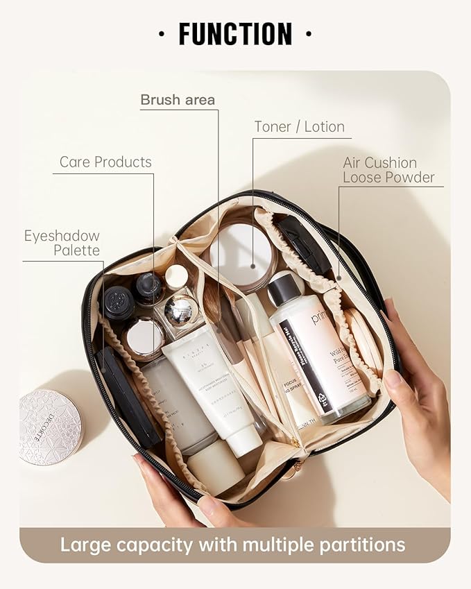 EACHY Travel Makeup Bag,Large Capacity Cosmetic Bags for Women,Waterproof Portable Pouch Open Flat Toiletry Bag Pattern Makeup Bag