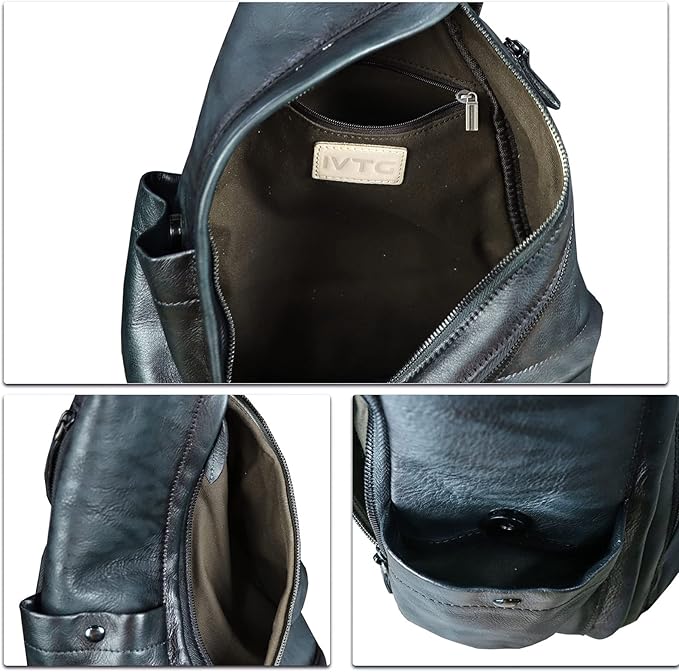 Genuine Leather Sling Bag for Men and Women - Vintage Sling Backpack Shoulder Crossbody Chest Bag for Ipad