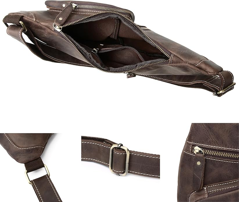 Genuine Leather Sling Bag for Men Women Backpack Chest Shoulder Satchel Crossbody Bags Casual Outdoor Daypack