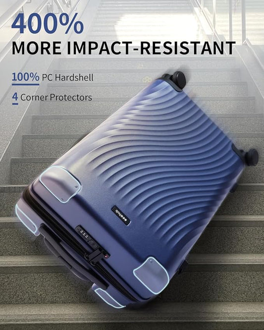 ECOHUB Hardside Expandable Carry On Luggage, Recycled PC 24" Rolling Luggage 26x16x11 Airline Approved with Spinner Wheels & TSA Lock, Lightweight Hardshell Travel Suitcase, 24inch Carry-on Blue