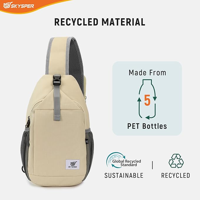 SKYSPER Sling Bag RFID Cross Body Bag Recycled Crossbody Backpack Travel Daypack