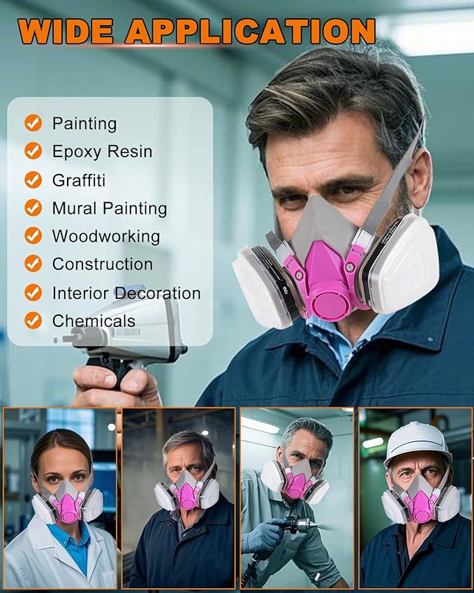 Respirator Mask with Filters, Gas Masks Survival Nuclear and Chemical, for Organic Vapor, Spray Painting, Resin