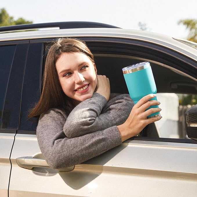 MEWAY 30oz Insulated Tumbler With Lids and Straws,Stainless Steel Double Vacuum Coffee Tumbler Cup, Brush, Durable Powder Coated Coffee Cup for Cold & Hot Drinks(Light Blue,8 PACK)