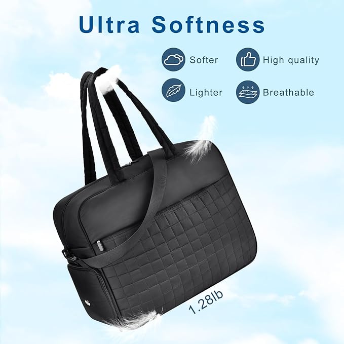 Felipe Varela Large Puffy Tote Bag, Gym Bags for Women with Shoe Compartment, Weekender Overnight Lightweight Carry on Puffer Duffle Bag for Travel (Black,36L)