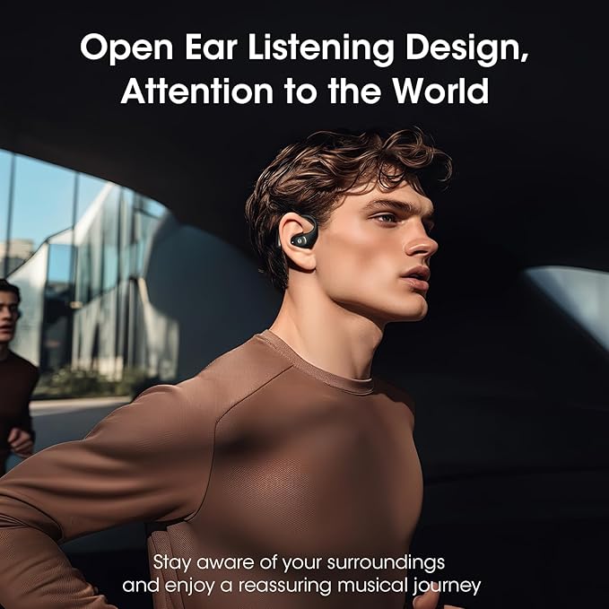 Open Ear Headphones, Bluetooth 5.4 Wireless Headphones with Earhook, Stereo Sound by Runway-Type Speaker, 3 EQ Modes, 48H Play, Lightweight, Comfort Wireless Earbuds for Running Sport Workout (Black)