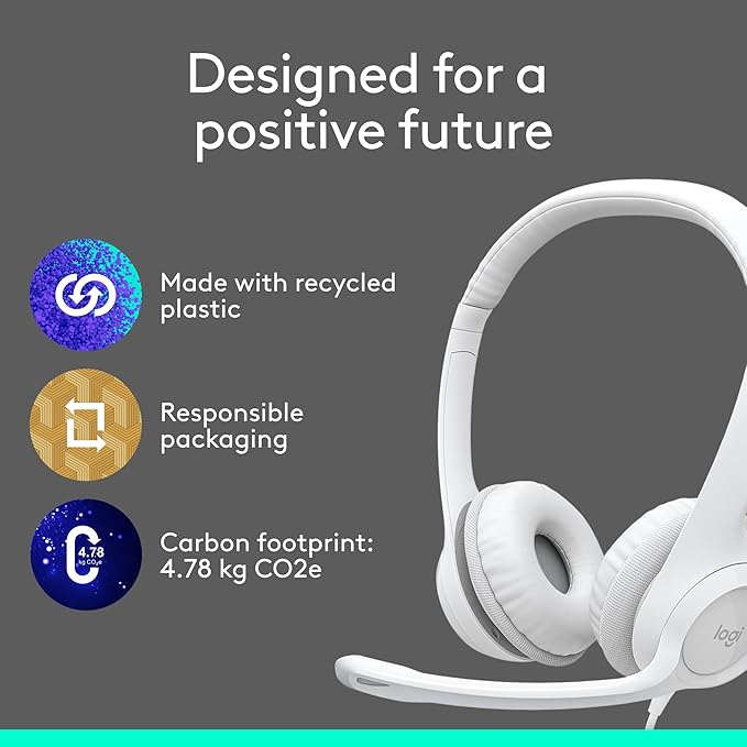 Logitech H390 Gaming Headphones, Wired Headphones with Mic, USB Headset with Microphone for PC, Noise Cancelling Microphone for Video Meetings, Music, Gaming - Off White (Pack of 12)