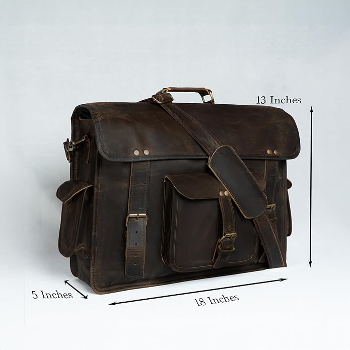 Mens 18 inch Leather Messenger Bag Laptop Vintage Handmade Travel Office Computer Satchel Briefcase For Men and Women