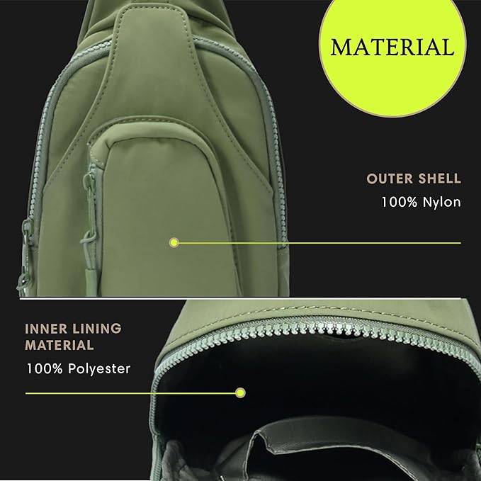 Antik Kraft Tasha Nylon Crossbody Sling (Moss) | Crossbody Bag for Women with 16-20" Strap | Nylon Sling Bag for Women | 7in x 2.5in x 12.5in |
