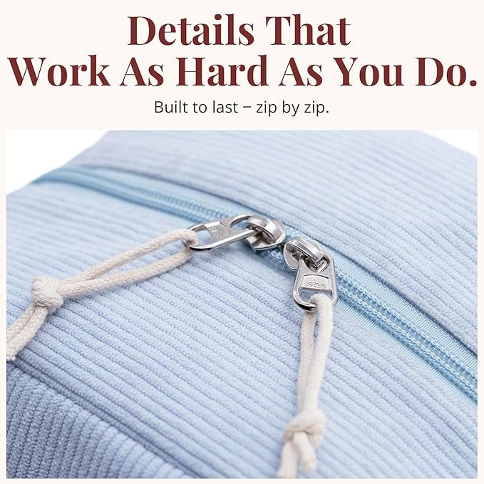 Insulated Cloud Blue Lunch Bag for Women, Stylish Corduroy Tote with Aluminum Lining, Large Capacity Reusable Cooler for Work, Travel, Beach or Picnic, Cloud Blue Water-Resistant Lunch Box