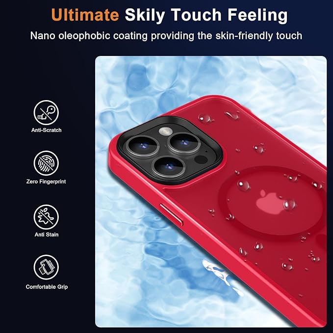 MOCCA Strong Magnetic for iPhone 13 Pro Max Case,[Compatible with Magsafe][Glass Screen Protector+Camera Lens Protector] Slim Thin Shockproof Cover Phone Case for iPhone 13 Pro Max 6.7", Red
