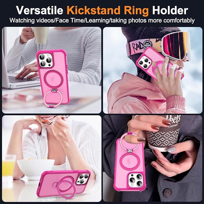 Compatible with iPhone 11 Pro Max Case with Invisible Magnetic O-Ring Stand Military-Grade Translucent Case for iPhone 11 ProMax 6.5" [Compatible with Mag-Safe][Great Grip Feeling], Rose