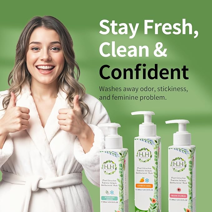 HH Herb & Health Feminine Wash for Women, pH3.6 Lactobacillus Cleanser with Botanical Extracts, Hydrating & Cooling Intimate Care for Odor Dryness and Itch, Sensitive Skin Safe, Rose Scent Cool