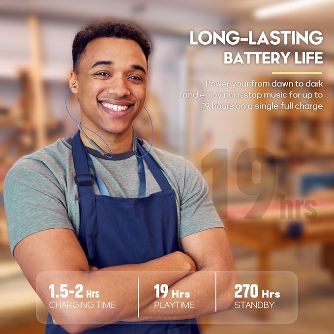 MIPEACE Bluetooth Earplug Headphones, Neckband Wireless Earbuds earplugs-29db Noise Reduction isolating in-Ear earplug Earphones with Controls,IPX5 sweatproof,19+Hour Battery(Gray)