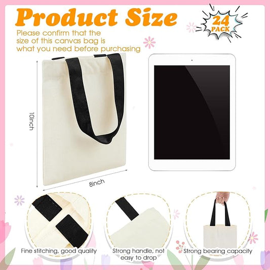Amylove 24 Pcs Mini Tote Bag Sublimation Blank Canvas Tote Bags Reusable Grocery Luggage DIY Sack Goody for Party Even (8 x 10 Inch,Natural with Black Handle)
