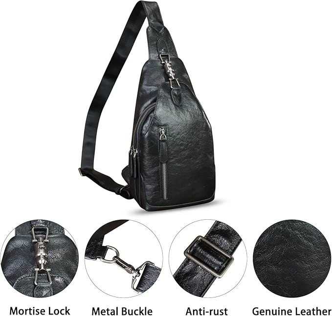 Genuine Leather Silng Bag for Women and Men Real Leather Sling Backpack Shoulder Crossbody Bag Chest Purses