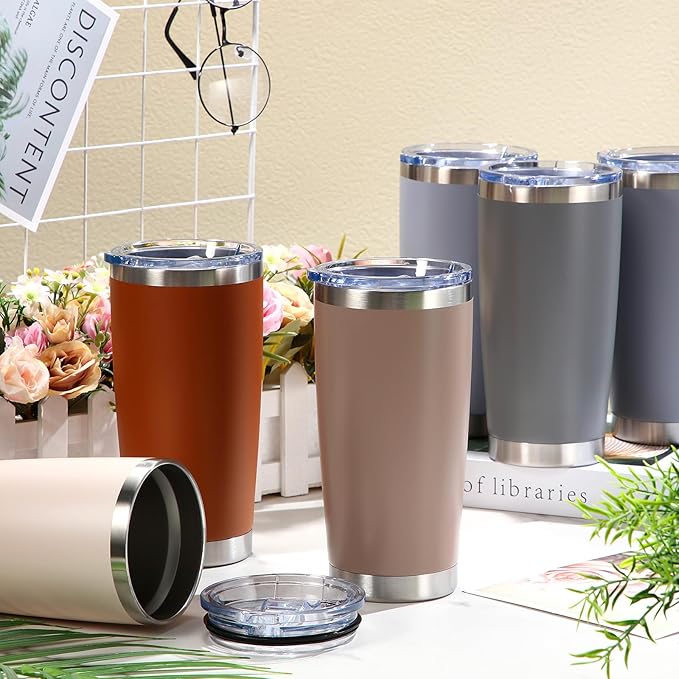 Sieral 36 Packs Stainless Steel Tumbler Bulk with Lid Vacuum Double Wall Insulated Travel Coffee Mug Powder Coated Tumbler Cup for Graduation Wedding Christmas Birthday Party(Brown Gray, 20 oz)