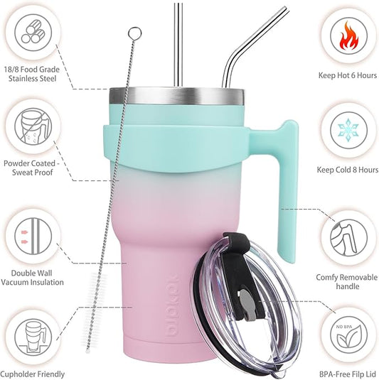 BJPKPK Tumbler With Handle 30oz Stainless Steel Insulated Tumbler With Lid And Straw For Ice Water Or Coffee,Bubble Gum