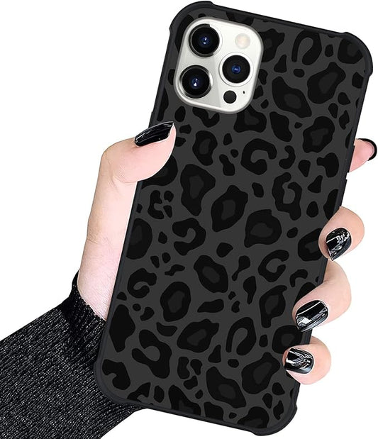 KANGHAR Case Compatible with iPhone 12 Pro Max,Black Leopard Design,Tire Texture Non-Slip +Shockproof Rugged TPU Protective Case for iPhone 12 Pro Max 6.7 Inch (2021) Leopard Pattern