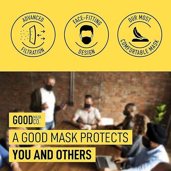 Good Mask Co. Good Comfort KN95 Face Mask, Disposable, Folding, Comfortable, Bulk (25 Pack, Black)