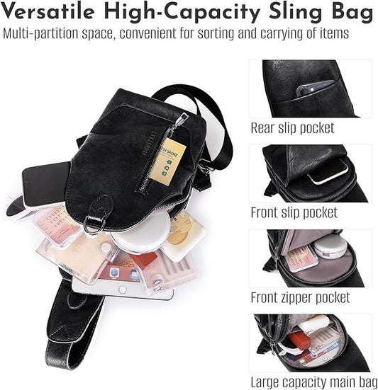 Small Sling Bag for Women - in Vegan Leather Versatile Fanny Pack, Crossbody Bags for Women with Adjustable Guitar Belt Suitable, Black