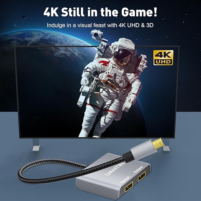 Mini DisplayPort to Dual DisplayPort Adapter | 4K 60Hz High-Speed Thunderbolt 2 (DP) Male to 2 DP Female Splitter Extended Display Adapter, for MacBook Air/Pro, Mac mini, Surface Pro/Dock