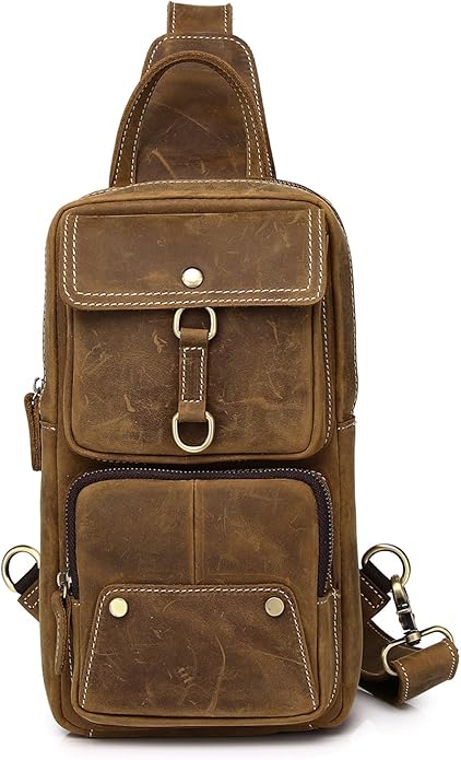 Genuine Leather Sling Bag for Men Women Backpack Chest Shoulder Satchel Crossbody Bags Casual Outdoor Daypack