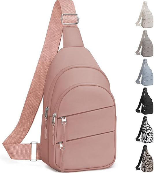 Crossbody Bags for Women, Sling Bag for Men, Small Hiking Backpack Anti Theft Lightweight for Outdoors Travel (M, Pink)