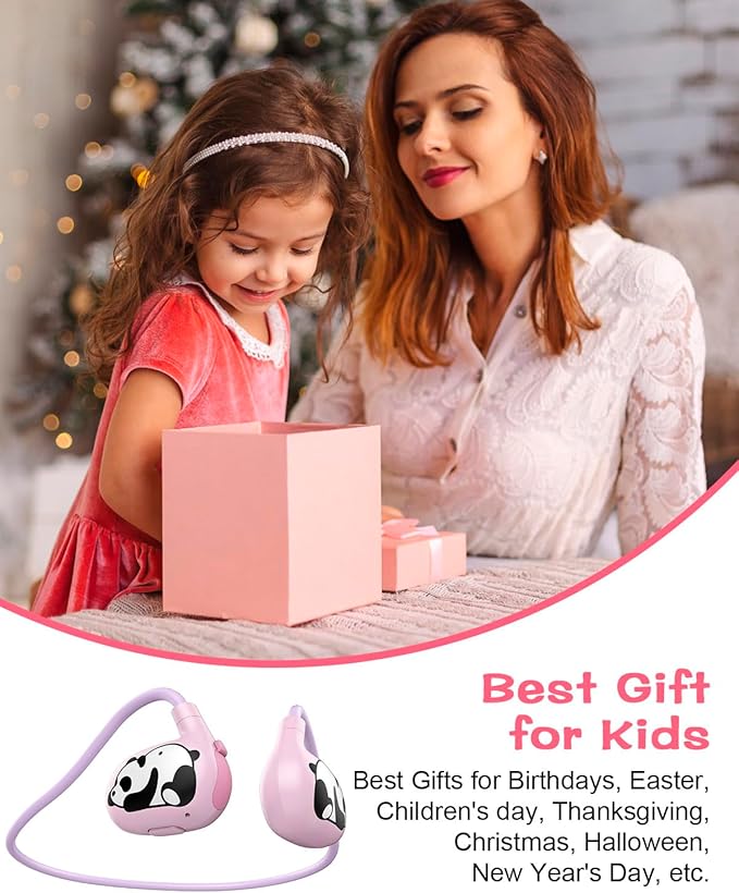 BANIGIPA Kids Headphones, Open Ear Headphones w/Cute Panda, Wireless Bluetooth 5.4 Headset w/Mic for Home School Traveling, 13g Ultra-Light Comfort, Protection Hearing, IPX4 Waterproof, 10H Playtime
